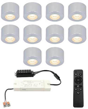 HOFTRONIC - 10er set dimmbare LED-Ein/Aufbaustrahler Navarra IP44 2700K Warmweiß CREE Deckenspots Einbauleuchte Aluminium ideal für Terrassendach, Bad, Dusche