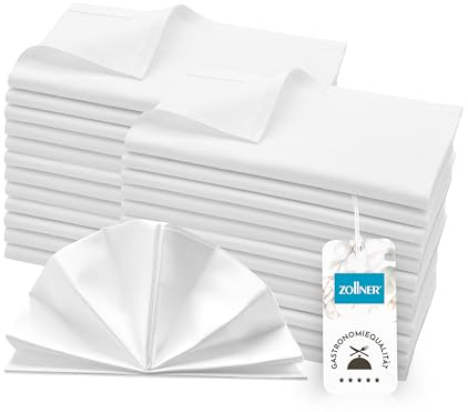 ZOLLNER 25 servilletas de Tela Blancas 40x40 cm, 100% algodón, Orla Satinada