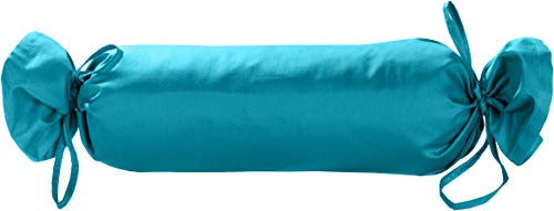 Mako Satin Nackenrollen Bezug aus 100% Baumwolle (Baumwollsatin) Uni/einfarbig türkis 15x40 cm mit Bändern