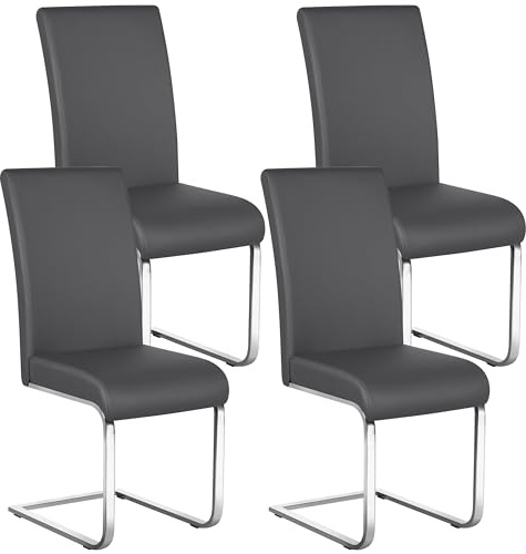 Yaheetech Esszimmerstühle 4er Set Schwingstuhl hohe Rückenlehne Dunkelgrau | Moderner Küchenstuhl, Ergonomisch, Freischwinger mit hoher Rückenlehne, Kunstleder, für Küche, Esstisch, 135 kg belastbar