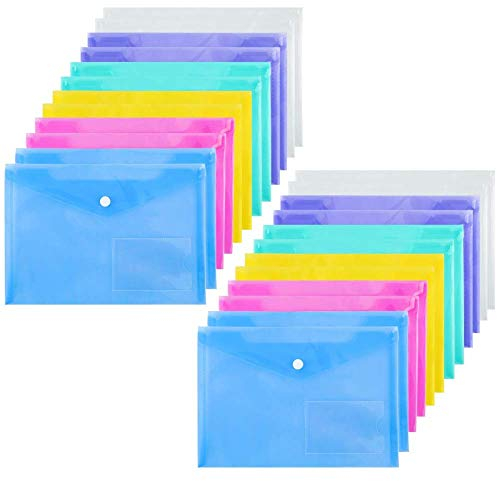upain 24 Stück Dokumentenmappe A5 Sichttasche Druckknopf Kunststoff Plastikhüllen für Schule Home Office Organisation