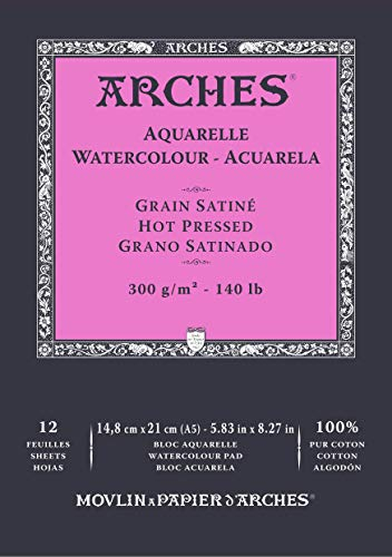 ARCHES Block Enc 14,8 x 21 12H Aquarell, 100% Satin, 300 g, Naturweiß