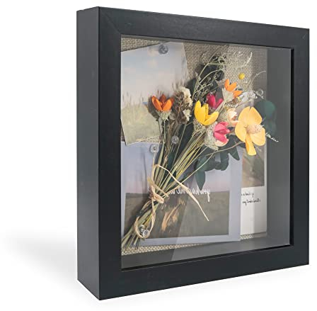 GraduationMall 3D Bilderrahmen Tief Objektrahmen 20x20 cm Schwarzen mit Glasscheibe zum Befüllen für Blumen Medaillen Tickets Wand Tischrahmen Schwarz