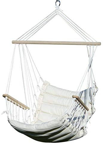 Design Hängesessel Maly-BEIGE-Indoor Hängekorb Schwebesessel Stoffsessel inkl. Armlehnen mit extrem gemütlichem Sitz Kissen 6cm dick (ohne Hängesesselstell)