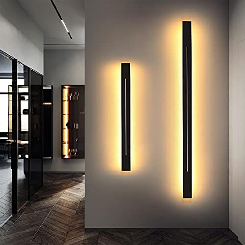 Lange Wandleuchte Dimmbare Innen, Zuhause Dekorative Lichter des TV-Hintergrunds Einstellbare Farbtemperatur und Helligkeit Wandlampen Schwarz Acryl Up & Down Spiegelleuchte für Flur Treppe,100cm 28w
