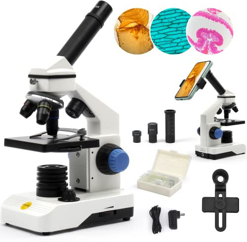 Swift Compound Monocular Microscope Kit for Students Beginners, 80X-2000X STEM Kit with All Metal Body Microscope, Carrying Box for Laboratory Home Education