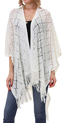 soul young Poncho Punto Chal diseño Para Mujer - Bufanda Suave Ligero Estolas tamaño grande Otoño Invierno(Cuadrado Blanco)