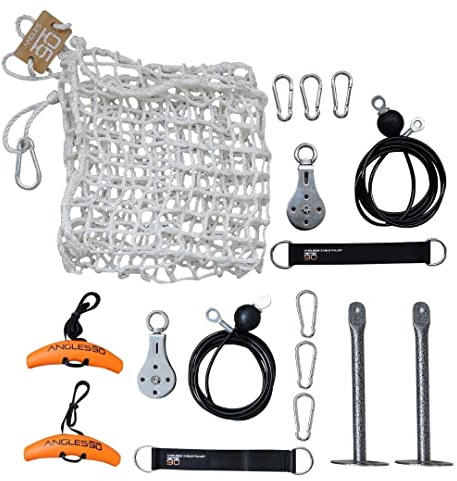 A90 Cable Pulley Set - Sistema de Fitness de Fuerza Muscular Profesional, Incluye 2 Cable Pulleys y los agarres multifuncionales Angles90 Grips, Red de Cuerda, Cable de Polea Dorsalera