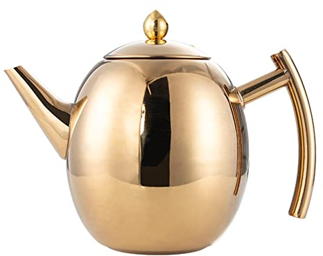 Anawakia Teekanne Seidenmatte Edelstahl mit Sieb, Oliven-Kaffeekanne Teekanne, Teekanne kaffeekanne mit Filter (Gold,1.5L)