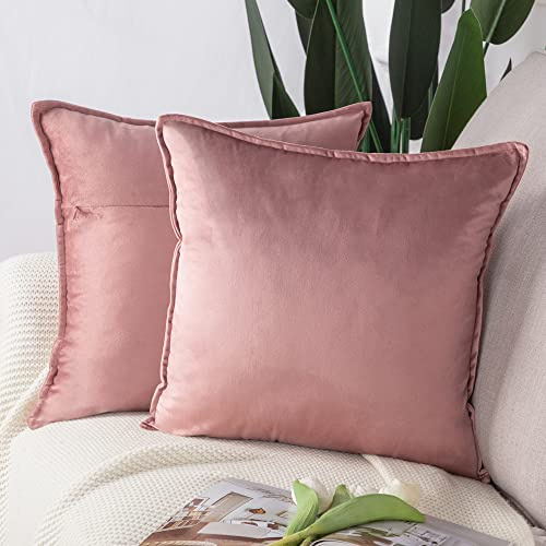 Madizz 2er Set Samt Dekorativ Zierkissenbezüge Luxus Stil Kissenbezug für Sofa für Schlafzimmer Rosa 65x65 cm Quadrat