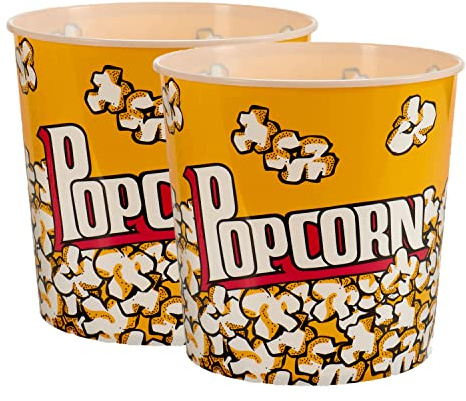 TIENDA EURASIA - Pack de 2 Cubos de Palomitas, Bol Palomitas Vintage, Cubo Palomitas 21,5 x 21,5 x 20 cm, Cuenco para Palomitas de Maiz, Capacidad 5 litros, Juego de 2 Pop Corn Bol Grande