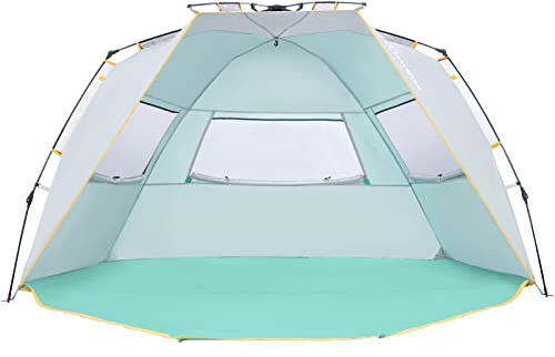 Wolfwise Strandmuschel mit Schnellaufbau für 4-5 Personen – UV-Schutz 50+, Wasserabweisend, Privater Raum & Mesh-Fenstern für Camping, 250×135x135cm( 99 x53x53 IN), Mintgrün