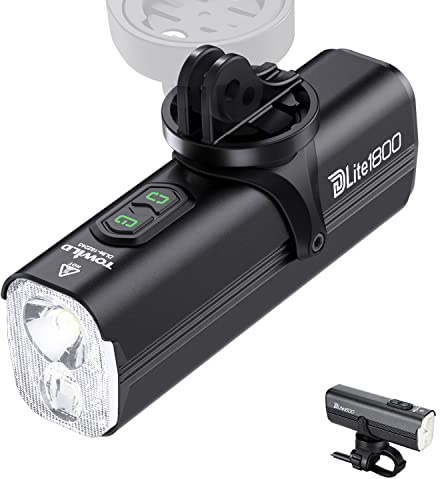 TOWILD DLite1800 Eclairage Velo avec Télécommande sans Fil,Lampe Frontale Vélo 1800 Lumens Phare vélo à Double Source Lumineuse Haut Faisceau et Bas Faisceau Feux vélo Rechargeables 5000mAh pour VTT