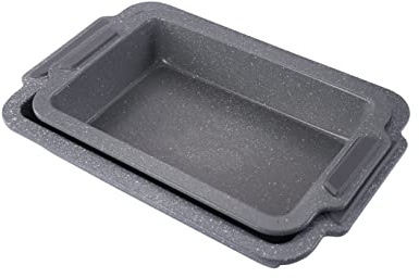 Set of 2 Carbon Steel Roasting Tins Non-Stick Marble Coated Oven Roasting Baking Trays with Silicone Handles Chicken Roast Tray Deep Nesting Baking Dish for Cooking Meat Lasagna Kitchenware