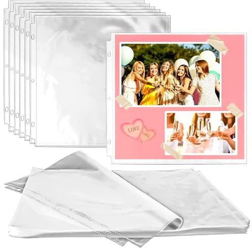 Vmiapxo Scrapbook-Seitenschutzhüllen, 30,5 x 30,5 cm, passend für 3-Ring-Scrapbooking-Ordner, transparente Kunststoff-Schutzhüllen für Fotoalben, Fotoalbum-Seiteneinlagen, Scrapbook-Zubehör, 100 Stück
