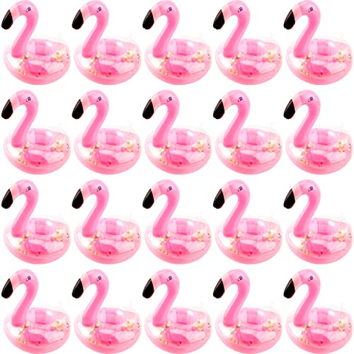 Sonarun Paquete de 20 posavasos inflables de flamenco con purpurina, confeti rosa, flamenco, flotadores, portavasos para verano, piscina, playa, juguete divertido, suministros de fiesta hawaiana