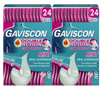 Gaviscon Double Action Heartburn & Indigestion Mint Flavour Sachets 24x10ml, Pack of 48