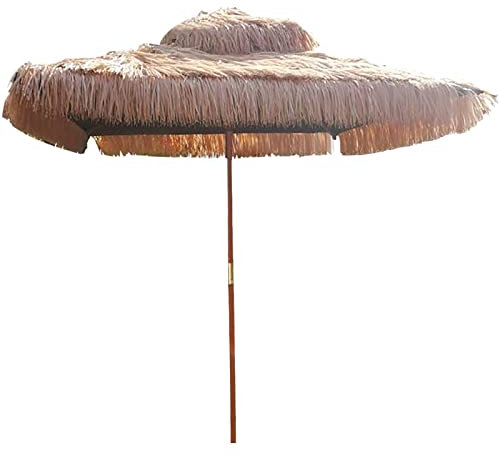 CHEMYO Imitation chaume 1,8 x 1,8 m, mât de Parapluie en Bois, Grand Jardin extérieur, Parasol de Plage Double, matériau de Paille Artificielle, Parapluie de Table de café (sans Base)