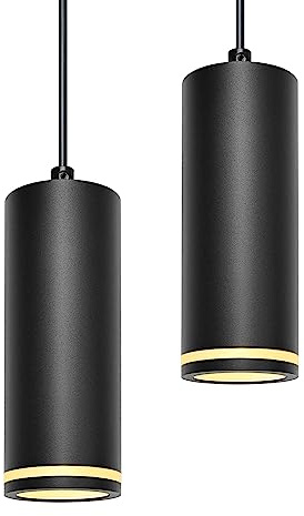 BOYIR Pendelleuchte Modern Zylinder Schwarz Hängelampe, Hängeleuchte Höhenverstellbar Aluminium Kronleuchter mit GU10 Fassung max. 60 Watt Pendellampe Deckenlampe für Wohnzimmer Schlafzimmer, 2 Stücke