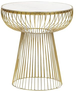 Beliani Beistelltisch Marmor weiß Metall Gold Gitter-Optik rund ø 42 cm Glamourös Cheynes