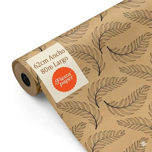 Geschenkpapier, große Rolle, 62 cm x 100 m, Kraftfedern, ideal für: Geschäfte, Geschenkverpackungen, Geburtstage, Babypartys, Hochzeiten, Dekoration [FP Partys]