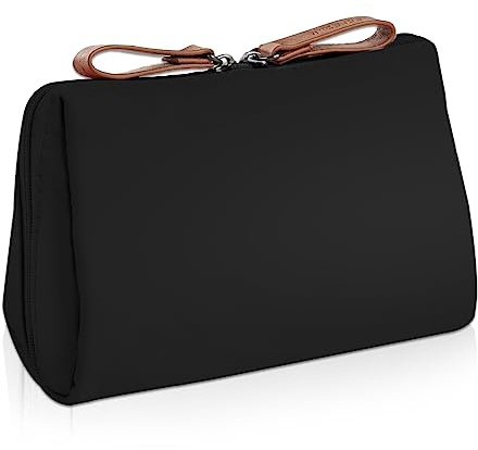 Aucuu Kosmetiktasche, Kleine Make up Taschen mit Trennwand Tasche, Mini Reise Kulturbeutel mit Doppeltem Reißverschluss, Damen wasserdichte und Leichte Handtasche Kosmetiktasche （Schwarz）