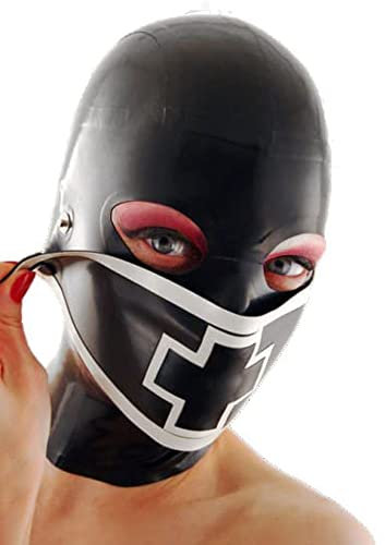 RIVILA Latexmaske BDSM Maske SM Maske Latex Sex Fetisch Bondage Maske Halloween Cosplay Party Maske Gummimaske Sexmaske Extrem Sexspielzeug Für Männer Frauen,Black-L