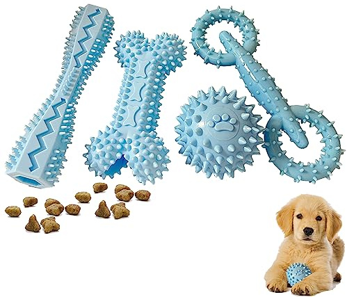 Cdyzqikm 4 Pack Puppy Teething Toys 0-6 Months Puppy Chew Toys for Teething Cute Small Dog Toy Soft Rubber Toy for Puppies(Blue)