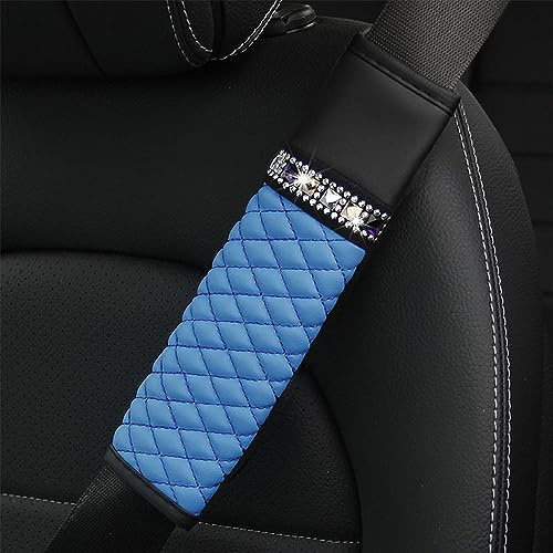Lot de 2 coussinets de ceinture de voiture - En cuir synthétique - Avec paillettes - Bleu