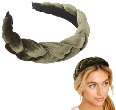 Norhogo Samt Haarreif Geflochten Stirnband Breit Haarband, geflochten, Samt Geflochtenes Stirnband Braid Haarband Breit Vintage Haarreifen Haarzubehör für Frauen Mädchen Mode Grün