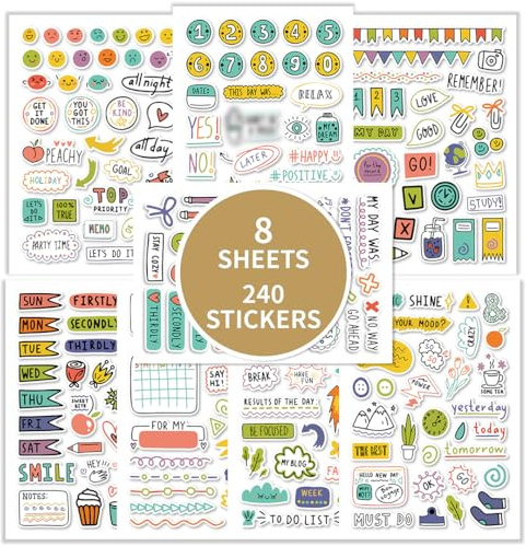 Zayookey 8 Blatt Wochenplan Aufkleber 240 Stück Planer Sticker Scrapbook Dekorative Aufkleber Bullet Journal Zubehör für Planner Kalender Tagebuch