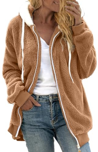 Ladies Winter Coat Long Duster Wool Coat Women Hooded Zipper Pocket Plush Sweater Jacket Women Winter Coat