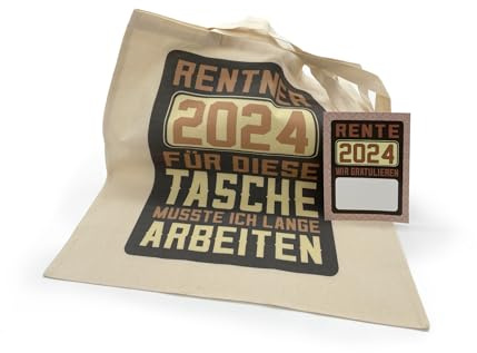clothinx Rentner 2024 Bio und fair Stoff-Tasche mit Spruch ideal als Geschenk für Die Verabschiedung Pension Und Rente