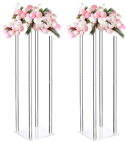 QUARKZMAN Boda Flores Soporte Jarrón Columna, Acrílico Flores Soporte 31,5 Pulgadas Alto Flores Estante para Boda Fiesta Cena Mesa Centro Decoraciones, Paquete de 2