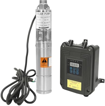 DC 24V 210W Deep Well Submersible Pump,3 Solar Pump w/MPPT Controller,Bore Deep Well Water Pump & Control Box for Industrial,Irrigation & Home Use