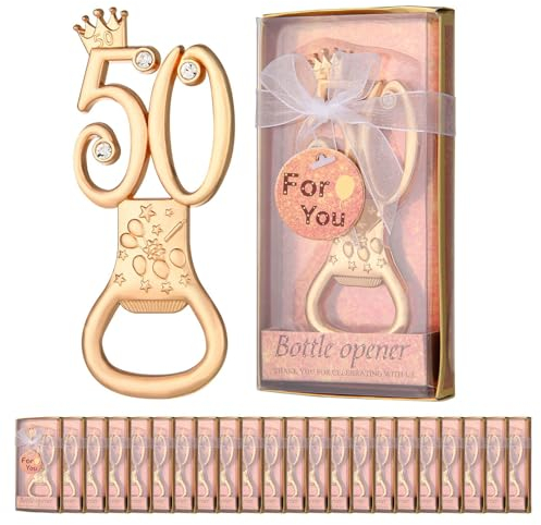 Lot de 24 décapsuleurs pour 50e anniversaire, décapsuleur personnalisé pour fête d'anniversaire de 50 ans, décapsuleur de bière, décapsuleur de vin, cadeau d'anniversaire de mariage (50e doré)