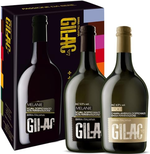 GILAC TWIN Birre Melanie e Luce - Birre artigianali Confezioni Regalo 2 bottiglie da 75cl, Birra artigianale Italiana Non Filtrata e Non Pastorizzata, Degustazione Birra - Idea Regalo