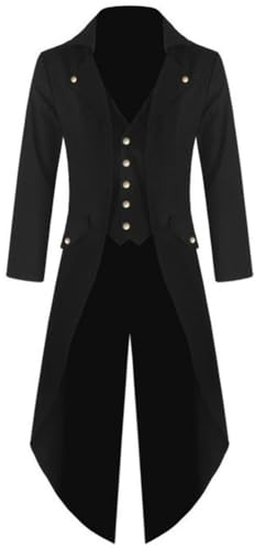 M&Catree Herren Smoking Steampunk Mantel Mittelalter Viktorianische Jacke Gothic Frack Jacke - Schwarz, XL
