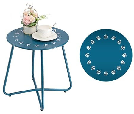 danpinera beistelltisch Outdoor, balkontisch klein, Gartentisch mit Blumenausschnitten, Kleiner beistelltisch Outdoor für Terrasse, Hof, Balkon, Garten, wetterfestes Material, Marineblau