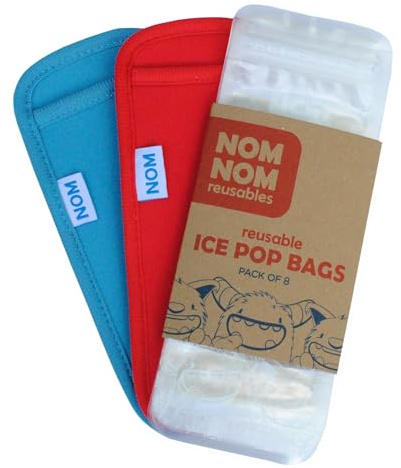 Nom Nom Niños | Bolsas Reutilizables para paletas heladas | Paquete de 8 | Bolsas de paletas | Bolsas para paletas heladas para niños (8 paletas heladas Monster y 2 Fundas para paletas heladas Rojo/T