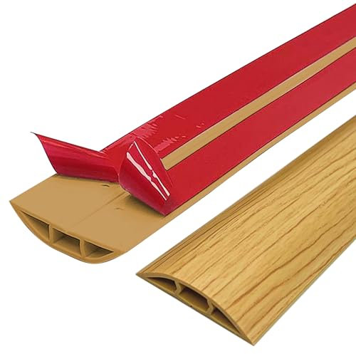 Kabelkanal, golvkabelskydd, 1-3 m, flexibelt skuren till storlek, PVC-kabelskydd, självhäftande golvkabelkanal, skyddar kablar och förhindrar snubbelrisker (gul ek, 1