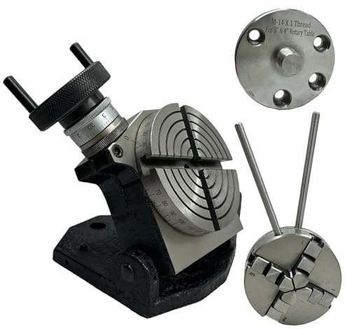 MachEl Precision 4/100mm Tilting Milling Rotary Table with 65mm 4-Jaw Self-Centering Chuck, Back Plate, and T-Nut Fixing Kit – Ideal for Metalworking and Engineering Tools