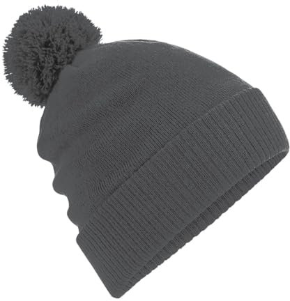 Roughtex Bommelmütze für Damen und Herren Wärmende Strickmütze mit Fleece-Innenfutter Dunkelgrau