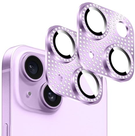 Kucheed 2PCS Bling Diamond Camera Lens Protector for iPhone, One-Piece Anti-Scratch Metal with 3D Colorful Shiny Rhinestone Decoration Back Camera Cover for iPhone 12/iPhone 12 Mini