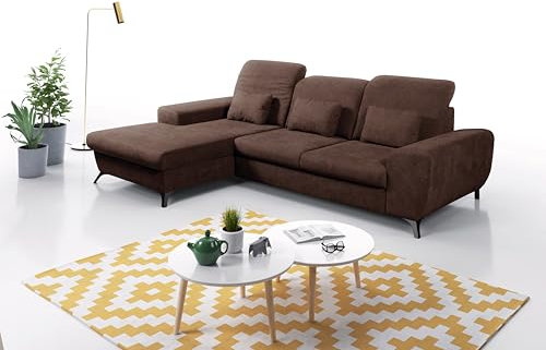 KEF-MEBLE Ane Ecksofa – Komfortables und funktionales Schlafsofa mit Schlaffunktion, verstellbaren Kopfstützen, Bettkasten, robuster Konstruktion – Links, 279x85,5-96x89-172cm