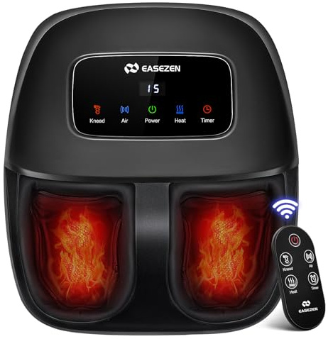EaseZen Foot Massager Machine with Heat, Shiatsu Foot Massager with Remote, 2026 Upgraded Deep Kneading, for Plantar Fasciitis, Neuropathy, Birthday Gifts for Women Mom Men Dad, Up to Foot Size 14