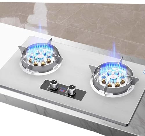 Gaziniere Gaz Portative 8,5 KW - Cuisinière À Gaz En Acier Inoxydable À 2 Brûleurs, Cuisinière À Gaz De Synchronisation De 180 Minutes, Poêle À Feu Féroce Au Gaz Liquéfié Au Gaz Naturel(NG)