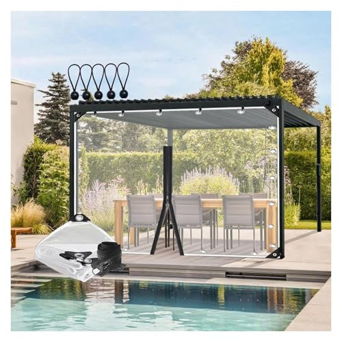 bujnie Klar Seitenplane PVC Outdoor Planenvorhänge 0.35mm mit ÖSen Vinyl Plane Trennvorhang für Pavillons, Pergola, Anpassbar (6x4.5m)