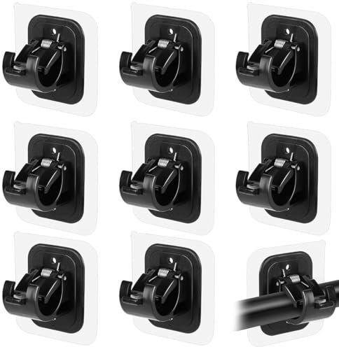 8 Stück Selbstklebende Gardinenstangenhalterung, Gardinenstange ohne Bohren, Selbstklebende Haken,Nagelfreie Verstellbare Stangenhalter,für Wohnzimmer, Schlafzimmer, Bad, Hotel (Schwarz)