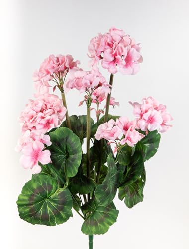 Seidenblumen Roß Geranie 45cm -ohne Topf- JA Kunstpflanzen künstliche Pelargonium Blumen Pflanzen Kunstblumen (Rosa)